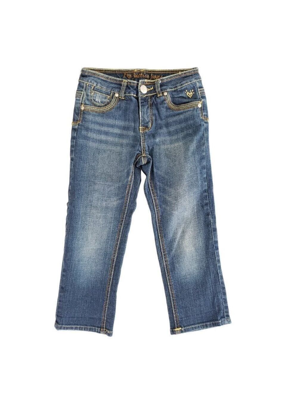 Justice Girls Bootcut Jeans Size 12S Slim Blue Denim Embroidered Pocket - Picture 4 of 9